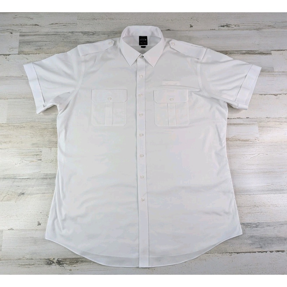 United Brooks Brothers Mens 19 White Airlines Pilot Shirt Altered Short Sleeve